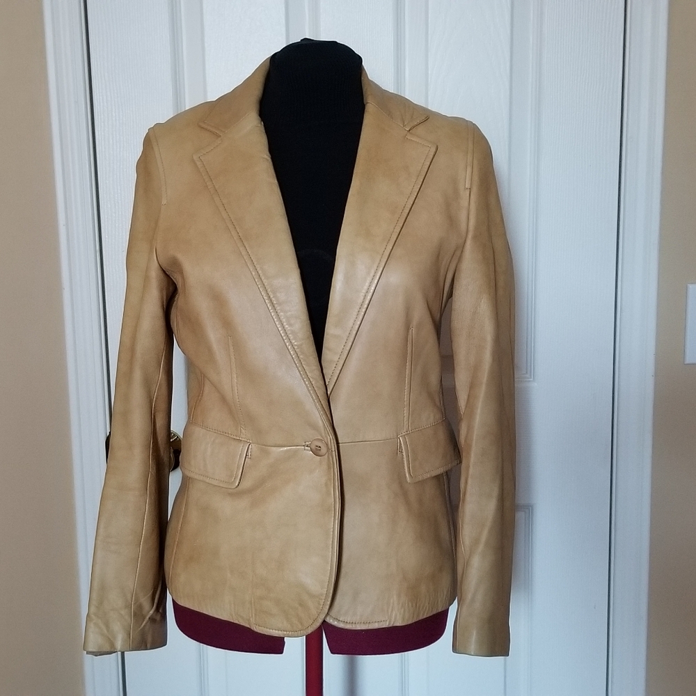 🇨🇦 Gorgeous Danier leather jacket | classic camel colour | blazer-style | Sz S - Picture 4 of 13